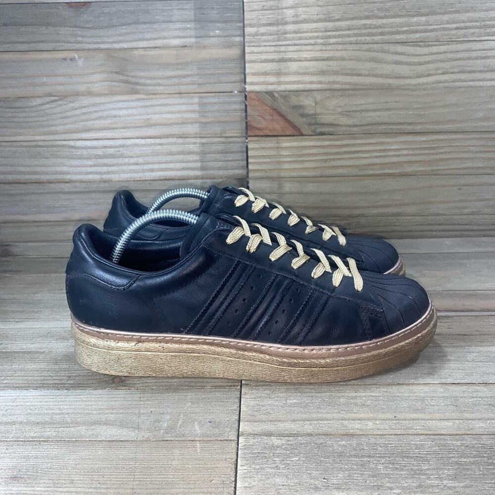 Adidas Superstar Shell Toe Platform Shoes Core Black Gold Sneakers Womens 8.5